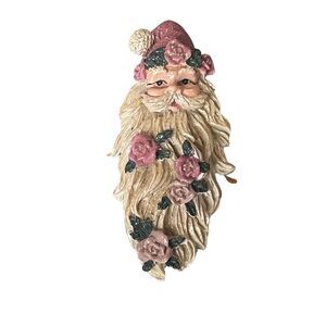 Vtg Huge Old World Santa Pink Roses Long Beard Christmas Women’s Brooch Jewelry